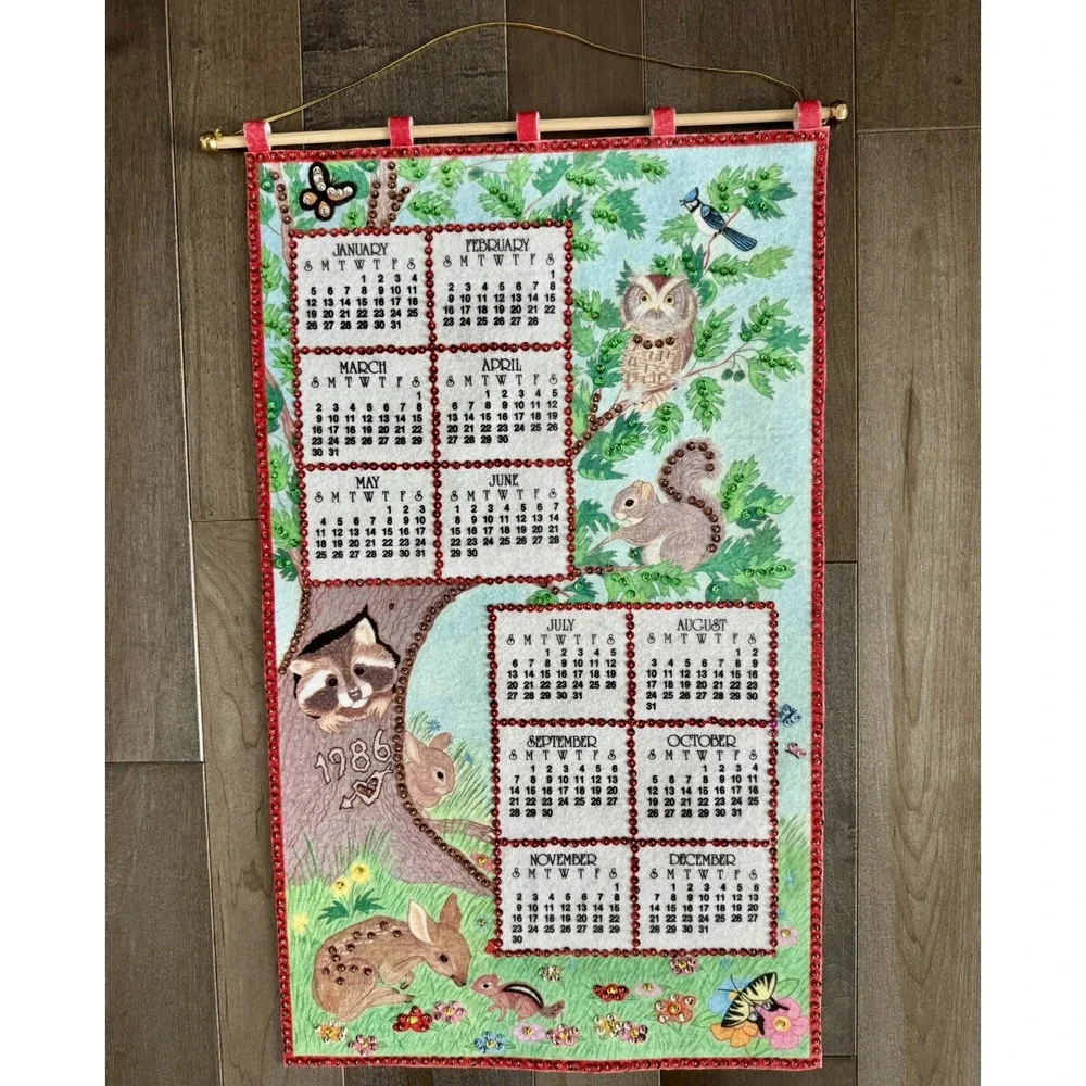 Hanging Wall Calendars 1984-1988~ Lot of 4 ~ Sequined Felt ~ Butterfly/Duck - Picture 3 of 6